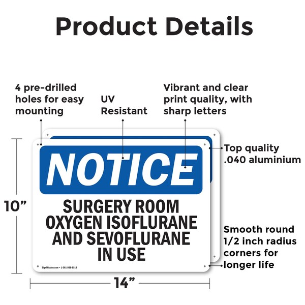 Surgery Room Oxygen In Use, 14 In W X Rectangle, Aluminum